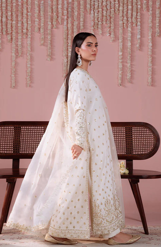 Emaan Adeel Embroidered Raw Silk Unstitched 3 Piece Suit - MAHJABEEN - ED26FS - White - Festive Collection