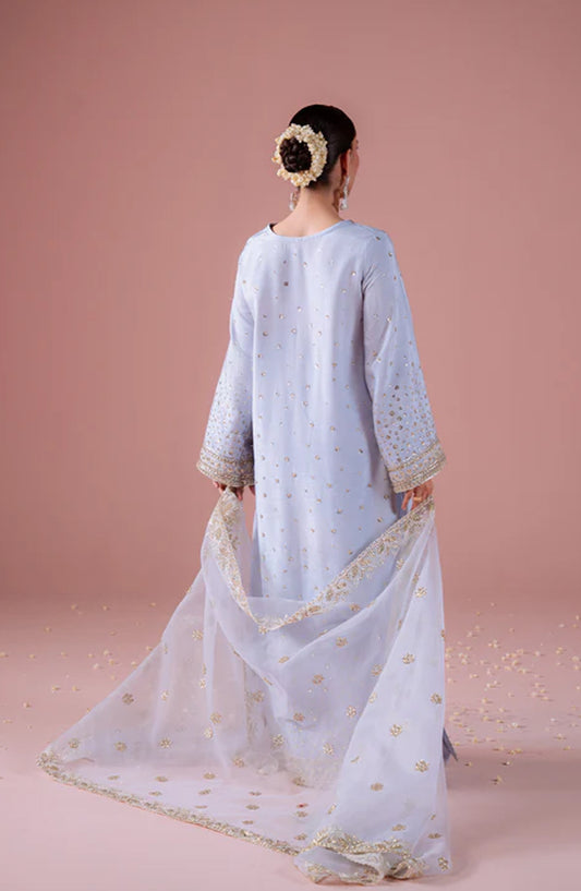 Emaan Adeel Embroidered Raw Silk Unstitched 3 Piece Suit - HIBA - ED26FS - Blue - Festive Collection