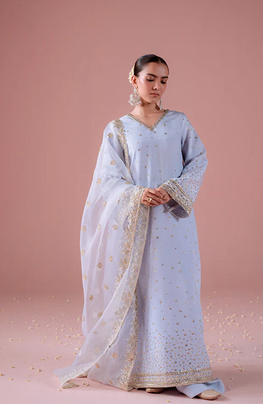 Emaan Adeel Embroidered Raw Silk Unstitched 3 Piece Suit - HIBA - ED26FS - Blue - Festive Collection