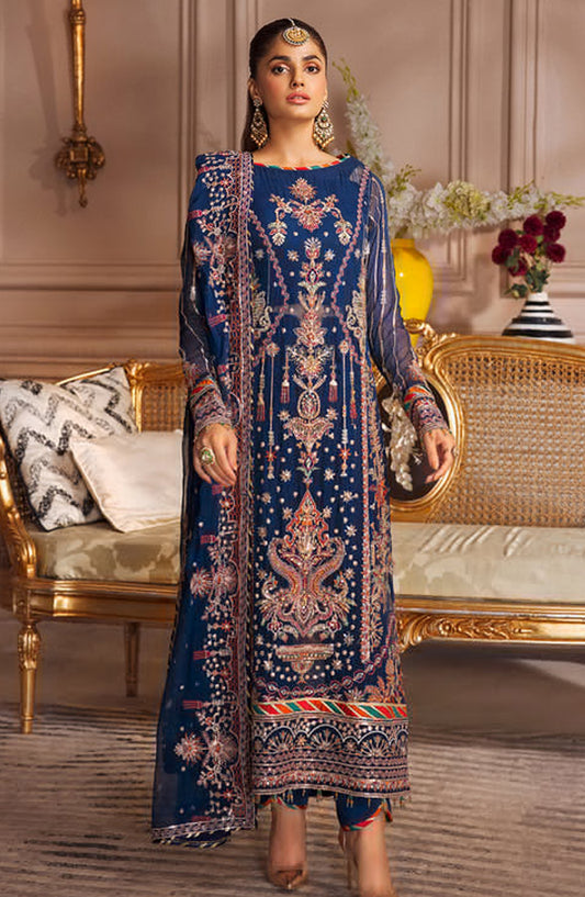 Emaan Adeel Embroidered Chiffon Unstitched 3 Piece Suit - EL-02 - ED26FS - Blue - Festive Collection