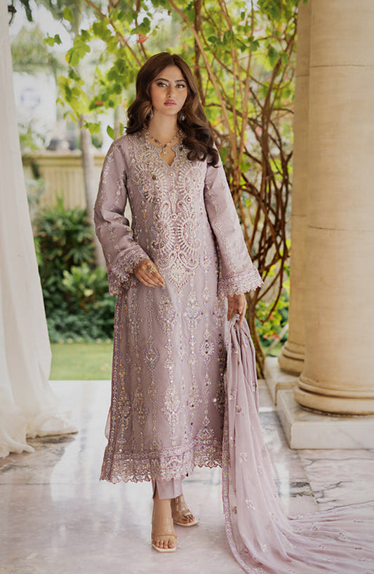 Emaan Adeel Embroidered Chiffon Unstitched 3 Piece Suit - AT-01 GUL BANO - ED26FS - Pink - Festive Collection