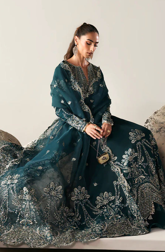 Emaan Adeel Embroidered Raw Silk Unstitched 3 Piece Suit - STARLIGHT SWAY - ED26FS - Teal - Festive Collection