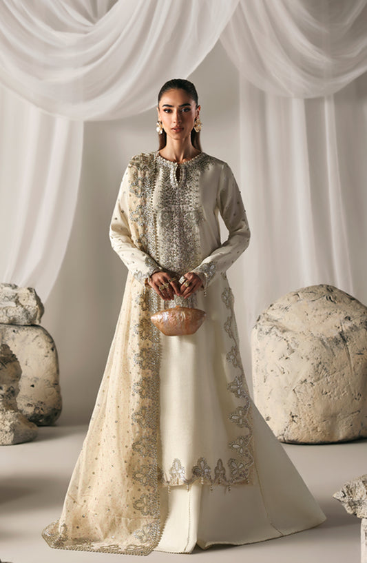 Emaan Adeel Embroidered Raw Silk Unstitched 3 Piece Suit - MISTY DAWN - ED26FS - Off White - Festive Collection