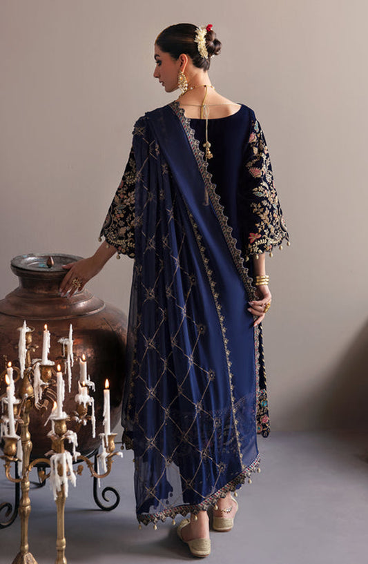 Emaan Adeel Embroidered Velvet Unstitched 3 Piece Suit - MK-03 Falak - ED26FS - Blue - Festive Collection