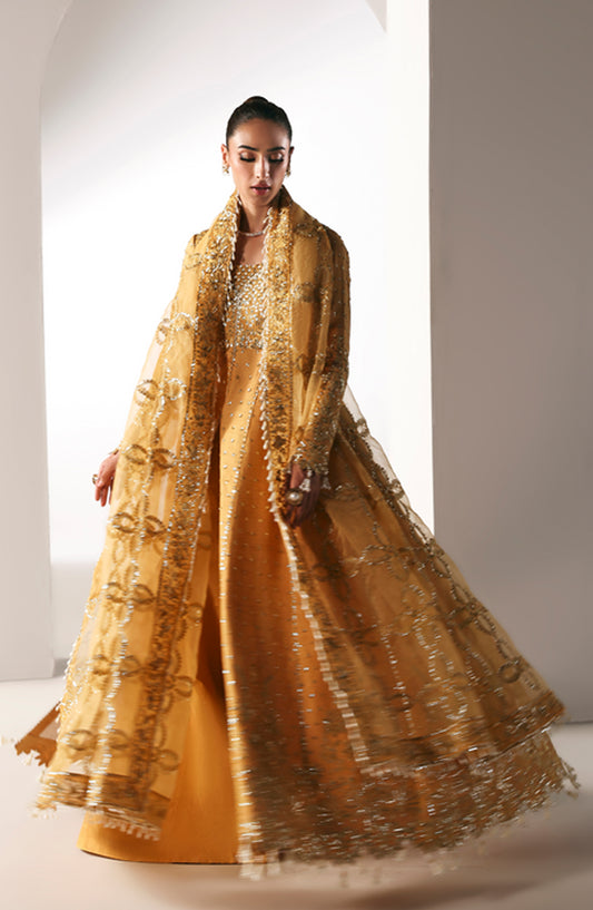 Emaan Adeel Embroidered Raw Silk Unstitched 3 Piece Suit - GOLDEN HOUR - ED26FS - Mustard - Festive Collection