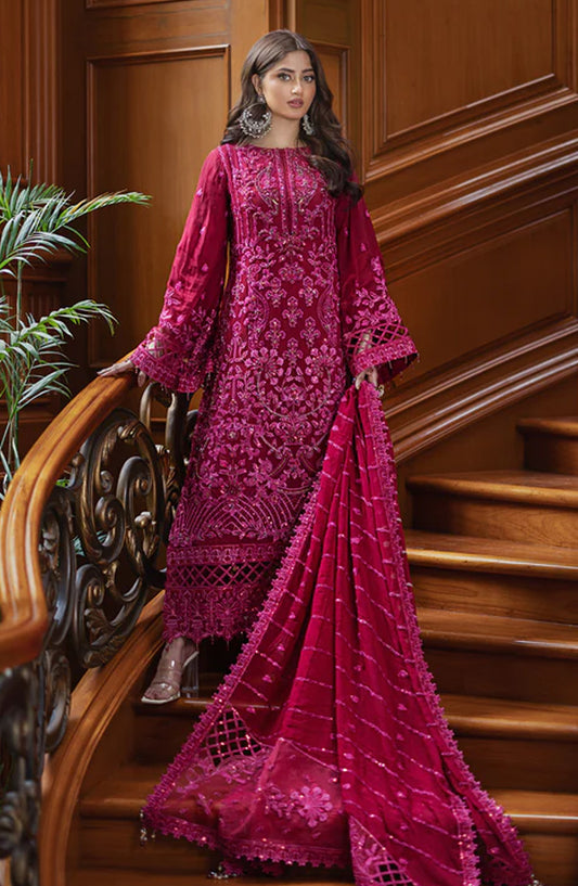 Emaan Adeel Embroidered Chiffon Unstitched 3 Piece Suit - AT-03 MAISHA - ED26FS - Pink - Festive Collection
