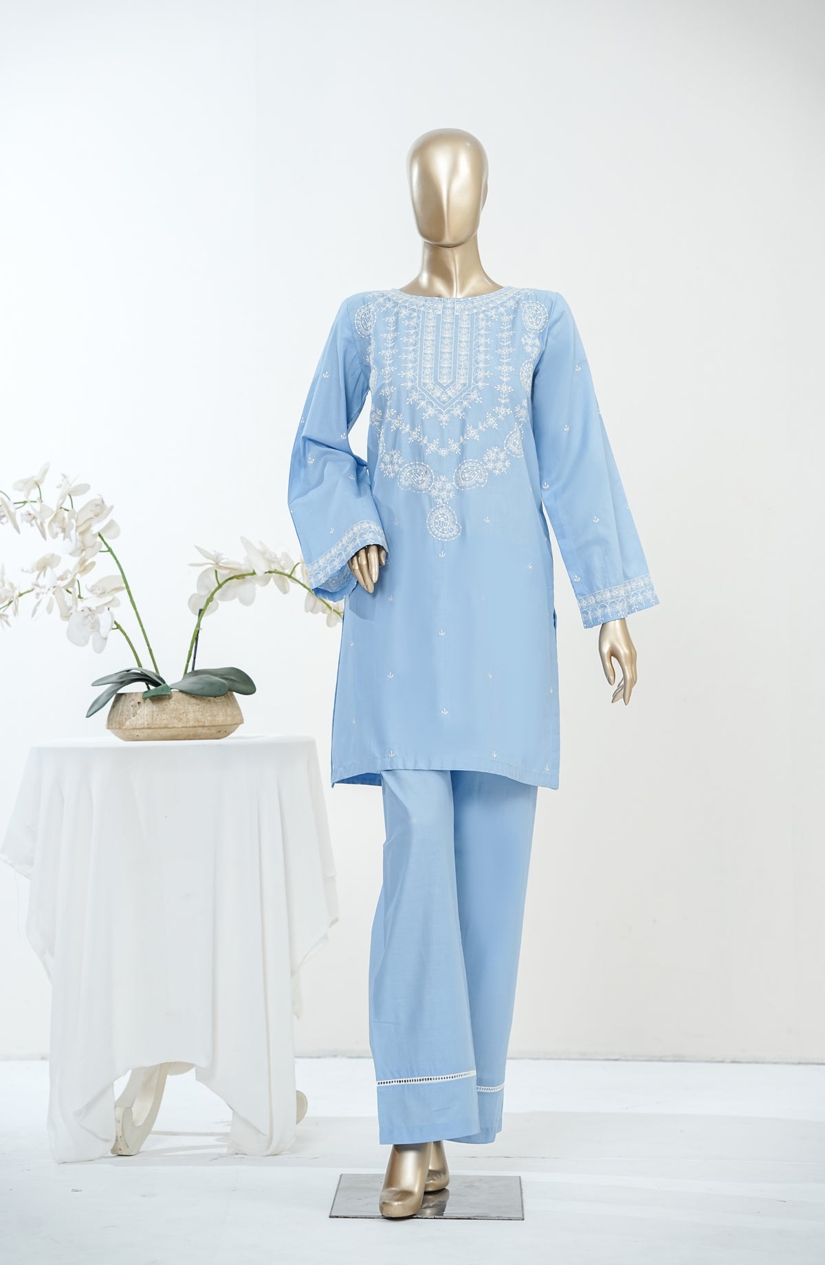 Erayas by Amna Khadija Embroidered Cotton Stitched 2 Piece Co-ord Set - AKEE-01 - AM26ERYS - Blue - Summer Collection