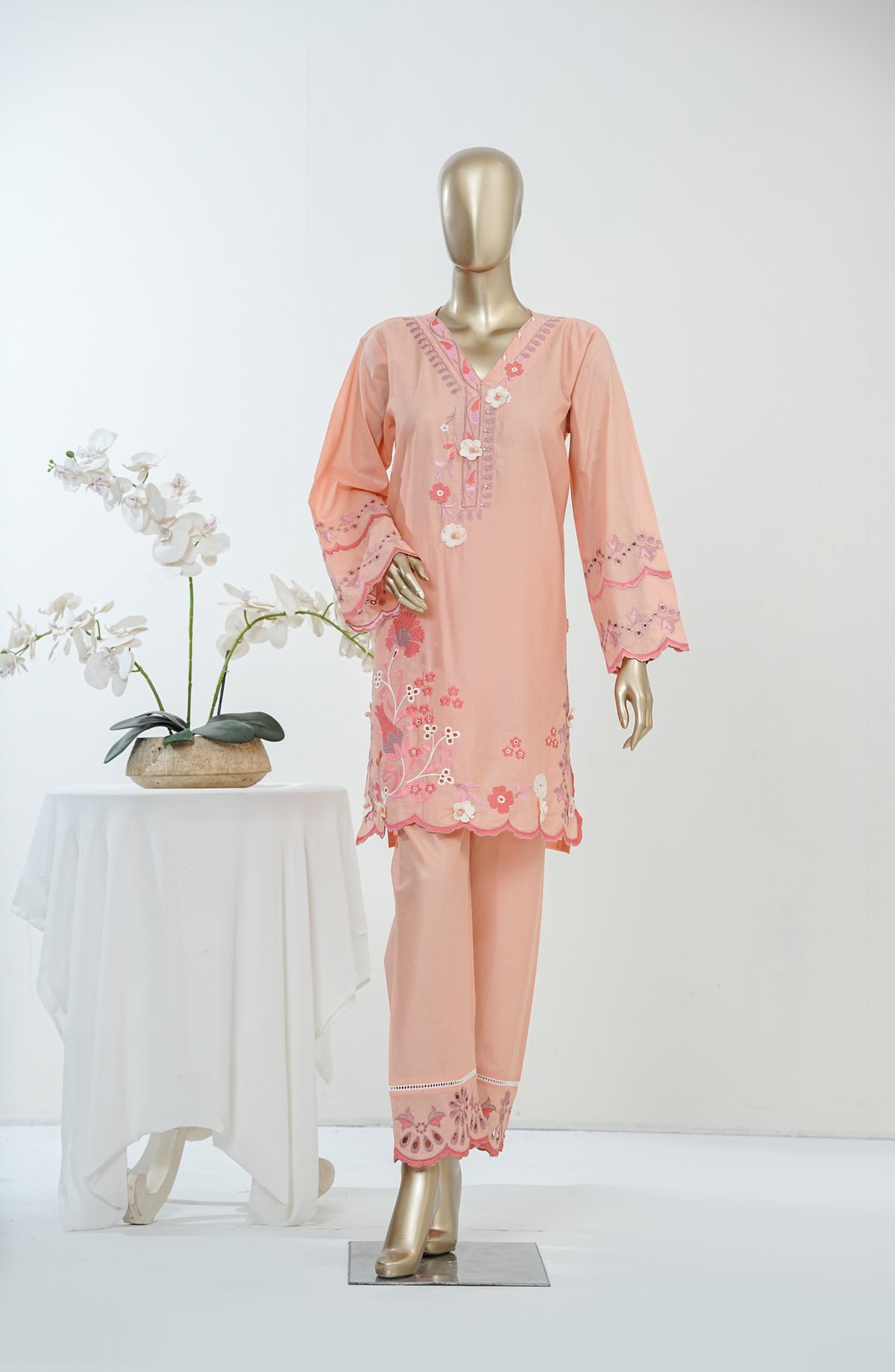 Erayas by Amna Khadija Embroidered Cotton Stitched 2 Piece Co-ord Set - AKEE-02 - AM26ERYS - Pink - Summer Collection
