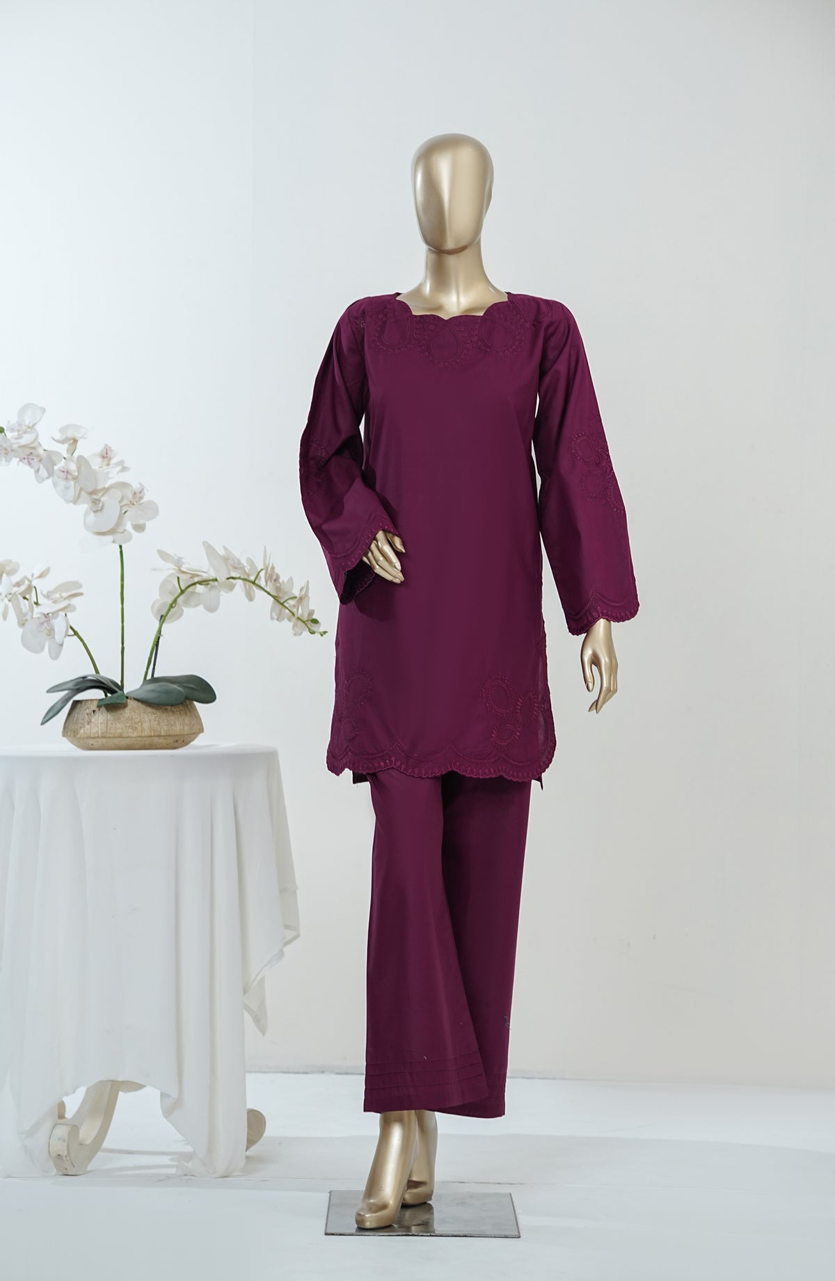 Erayas by Amna Khadija Embroidered Cotton Stitched 2 Piece Co-ord Set - AKEE-04 - AM26ERYS - Purple - Summer Collection