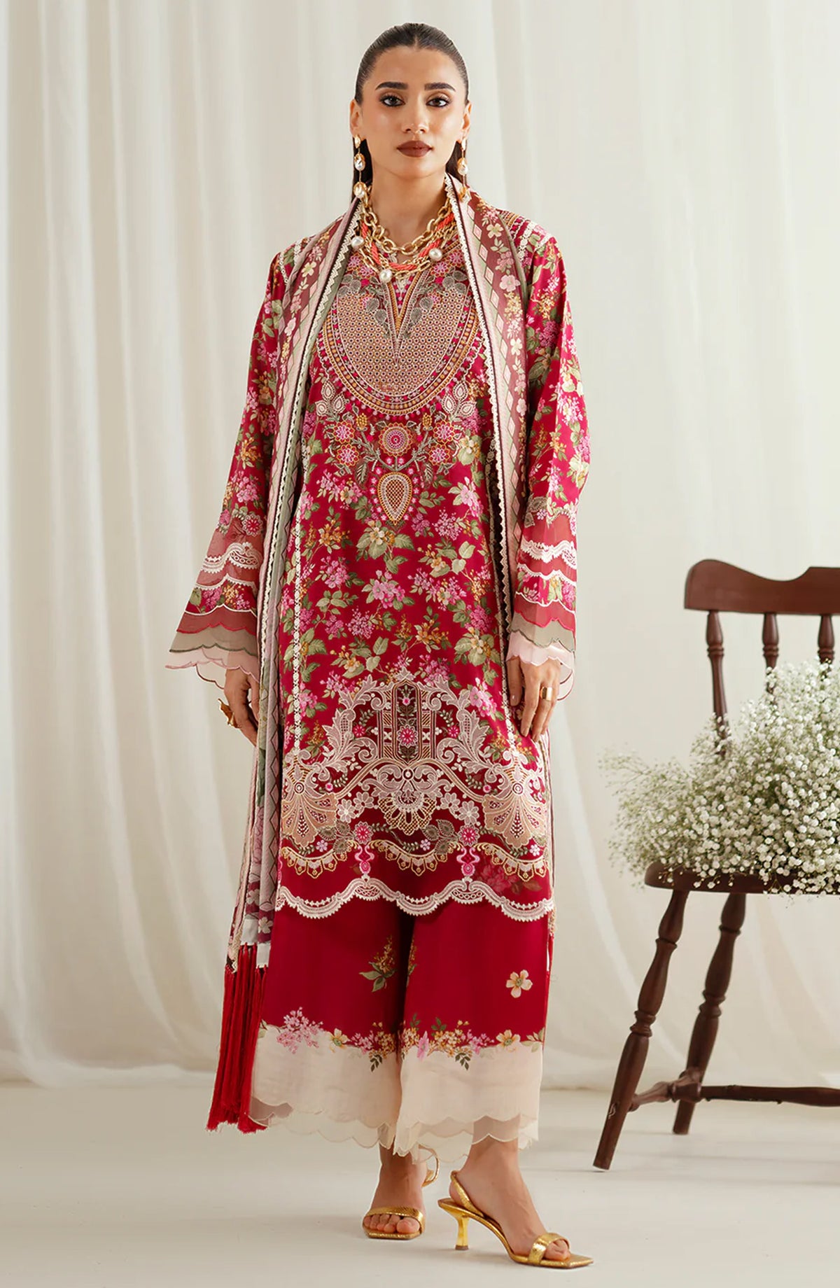 Eres Bonita by Bin Ilyas Embroidered Viscose Unstitched 3 Piece Suit - 1107-B - BL25BN - Red - Winter Collection