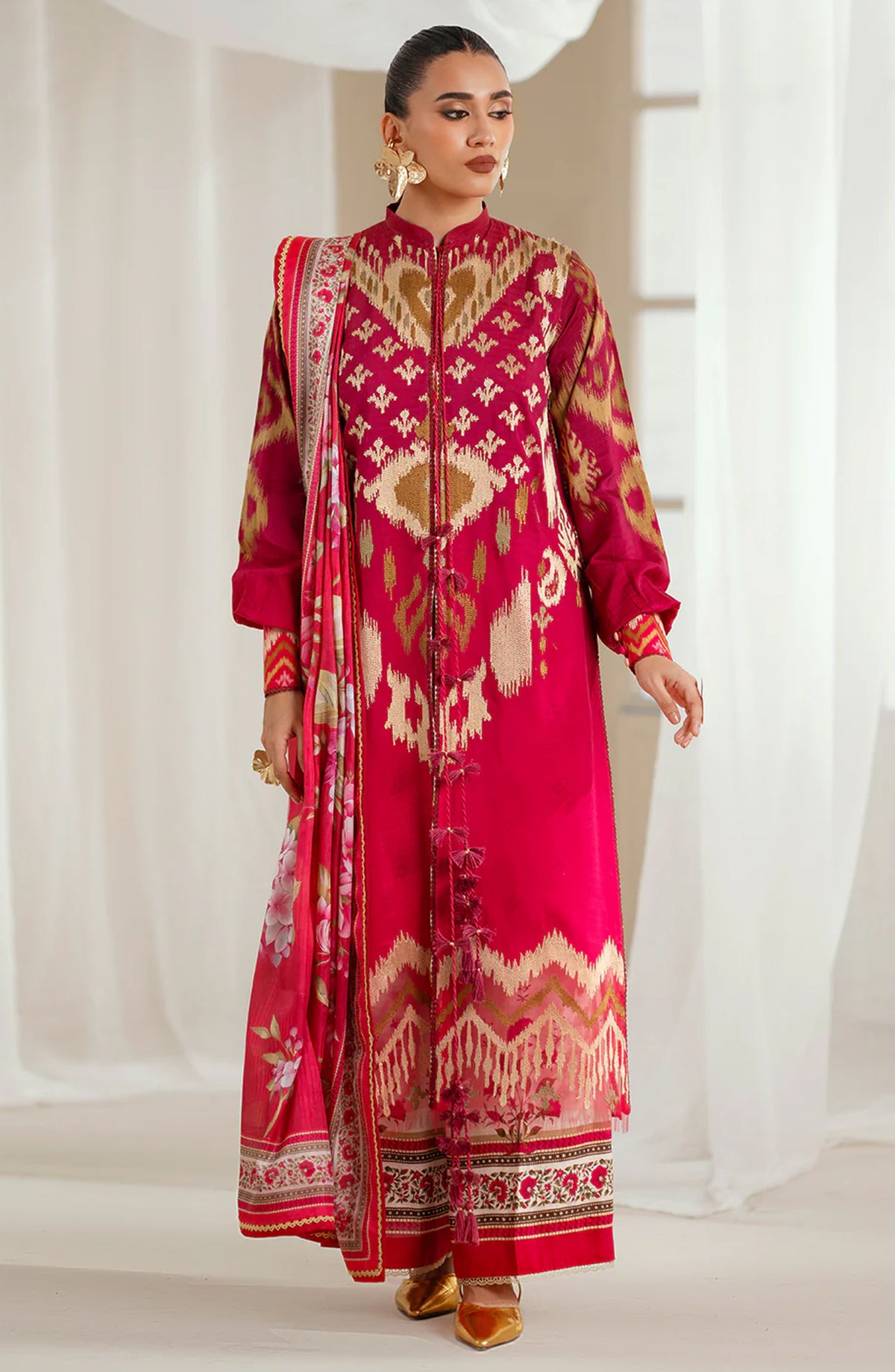Eres Bonita by Bin Ilyas Embroidered Viscose Unstitched 3 Piece Suit - 1102-A - BL25BN - Red - Winter Collection