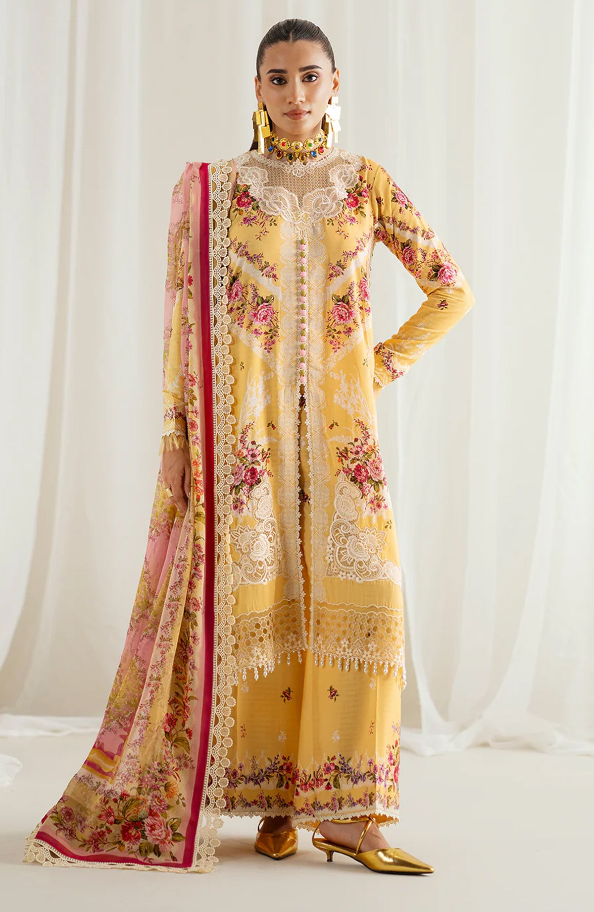 Eres Bonita by Bin Ilyas Embroidered Viscose Unstitched 3 Piece Suit - 1101-B - BL25BN - Yellow - Winter Collection