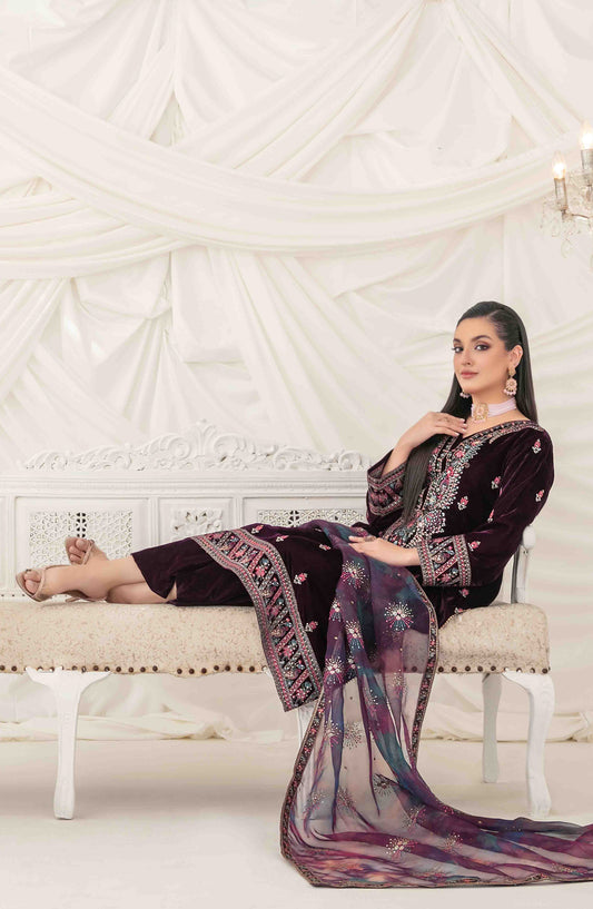 Eshqam by Tawakkal Fabrics Embroidered Velvet Unstitched 3 Piece Suit - D-5159 - TF25ESQ - Maroon - Winter Collection