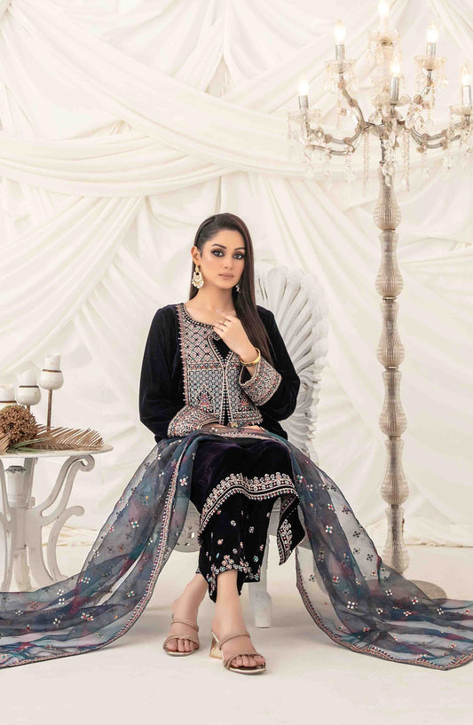 Eshqam by Tawakkal Fabrics Embroidered Velvet Unstitched 3 Piece Suit - D-5157 - TF25ESQ - Black - Winter Collection