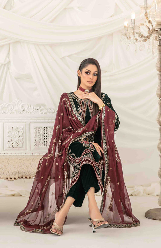 Eshqam by Tawakkal Fabrics Embroidered Velvet Unstitched 3 Piece Suit - D-5154 - TF25ESQ - Green - Winter Collection