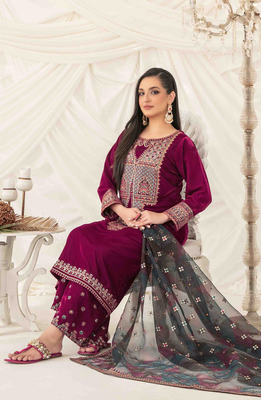 Eshqam by Tawakkal Fabrics Embroidered Velvet Unstitched 3 Piece Suit - D-5153 - TF25ESQ - Maroon - Winter Collection
