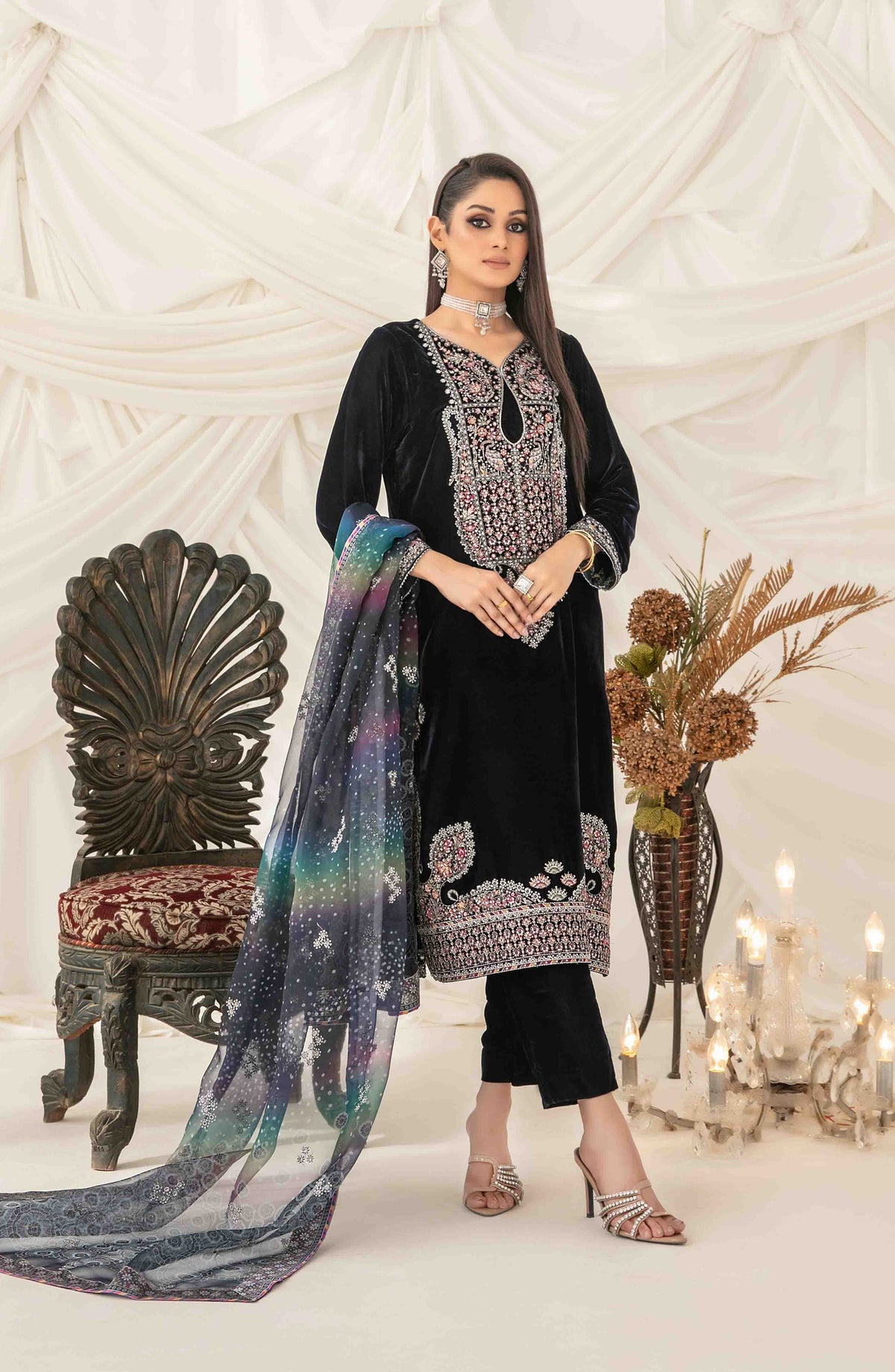 Eshqam by Tawakkal Fabrics Embroidered Velvet Unstitched 3 Piece Suit - D-5152 - TF25ESQ - Blue - Winter Collection