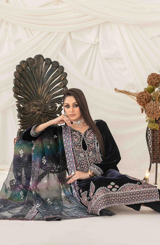 Eshqam by Tawakkal Fabrics Embroidered Velvet Unstitched 3 Piece Suit - D-5152 - TF25ESQ - Blue - Winter Collection