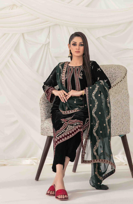Eshqam by Tawakkal Fabrics Embroidered Velvet Unstitched 3 Piece Suit - D-5151 - TF25ESQ - Green - Winter Collection