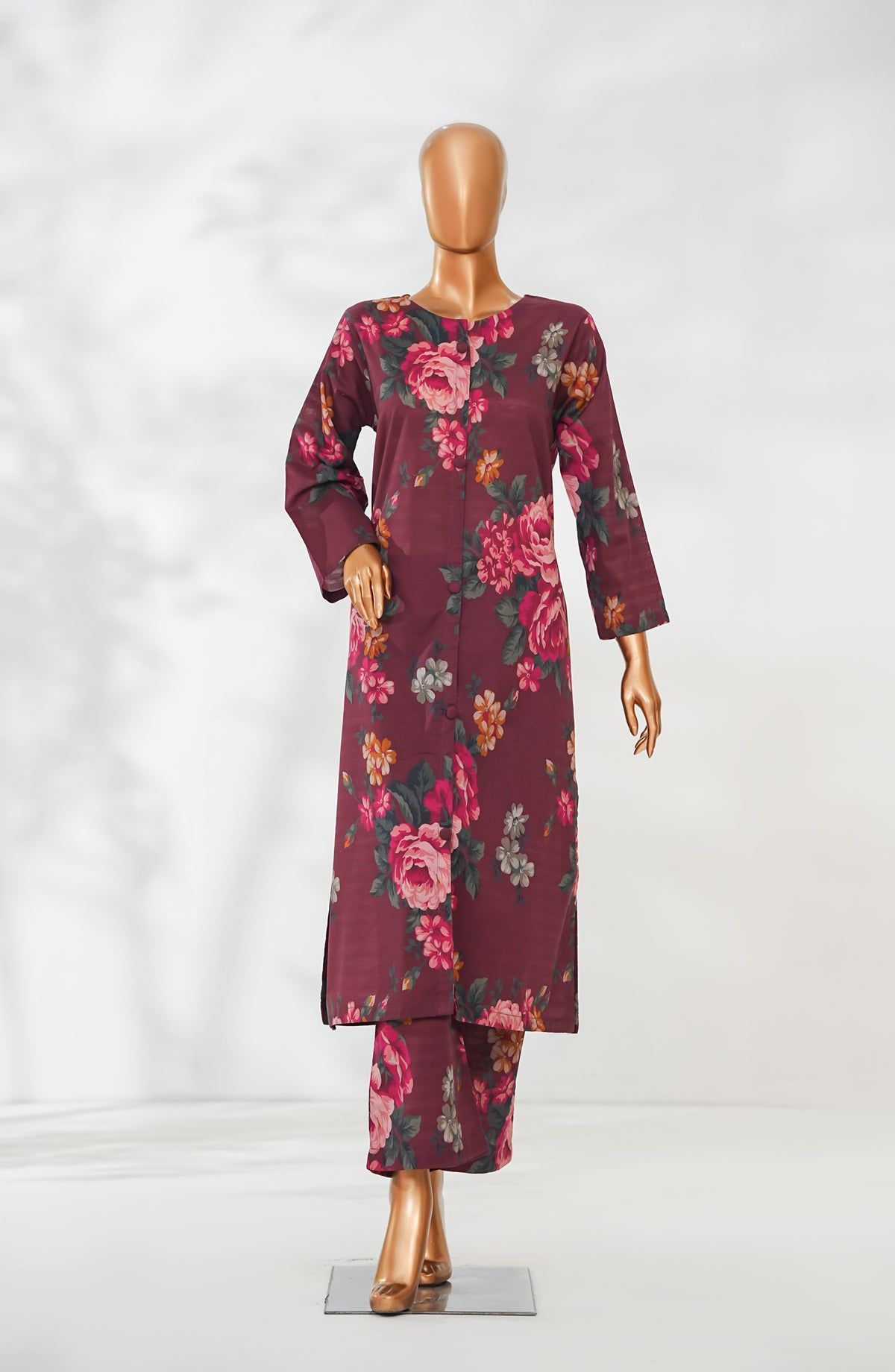 Ethnic Prints by Amna Khadija Printed Bana Dora Stitched 2 Piece Suit - AKEP-01 - AM26ETH - Maroon - Spring Summer Collection