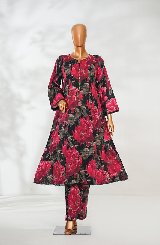 Ethnic Prints by Amna Khadija Printed Bana Dora Stitched 2 Piece Suit - AKEP-05 - AM26ETH - Red - Spring Summer Collection