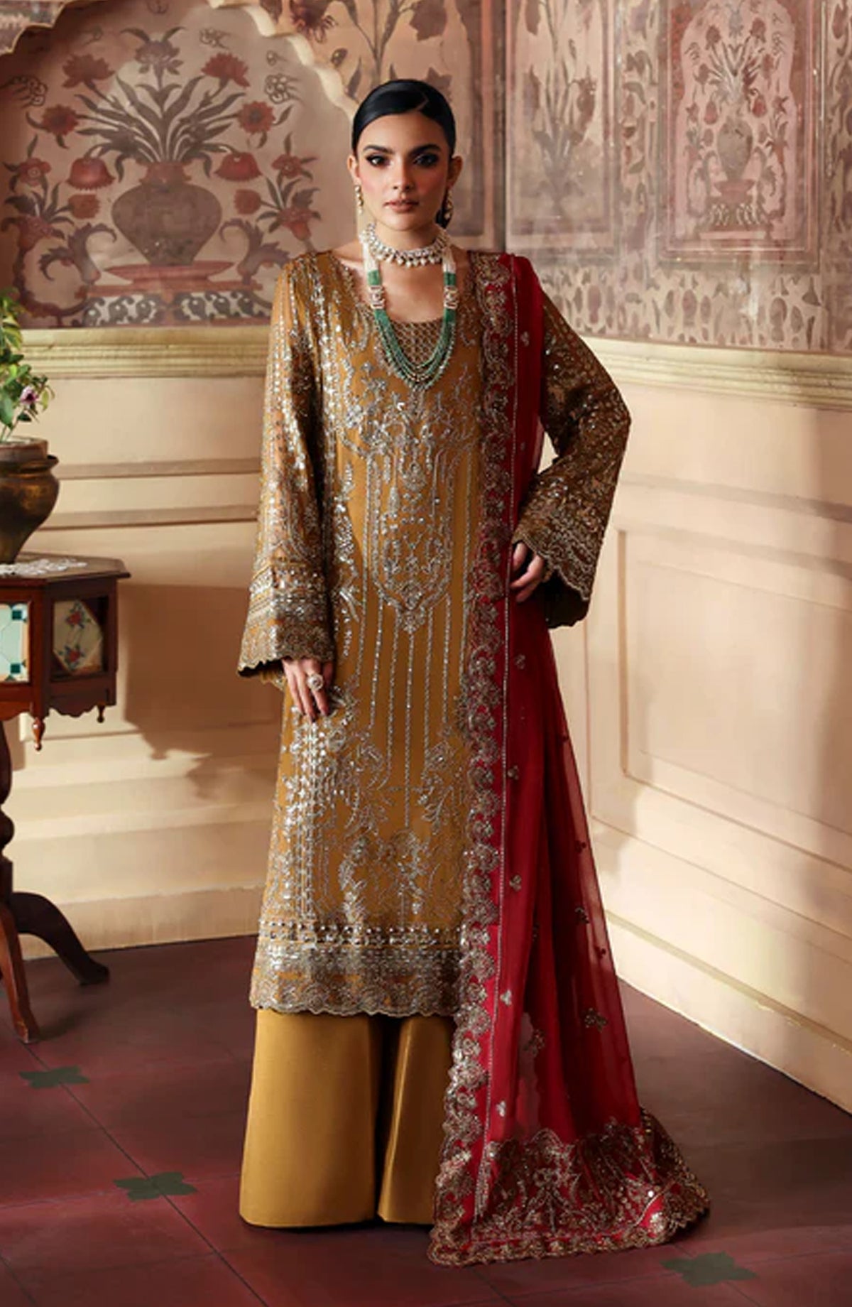 Evayna by Gulaal Embroidered Chiffon Unstitched 3 Piece Suit - Dinara - GUL25EV - Mustard - Festive Collection