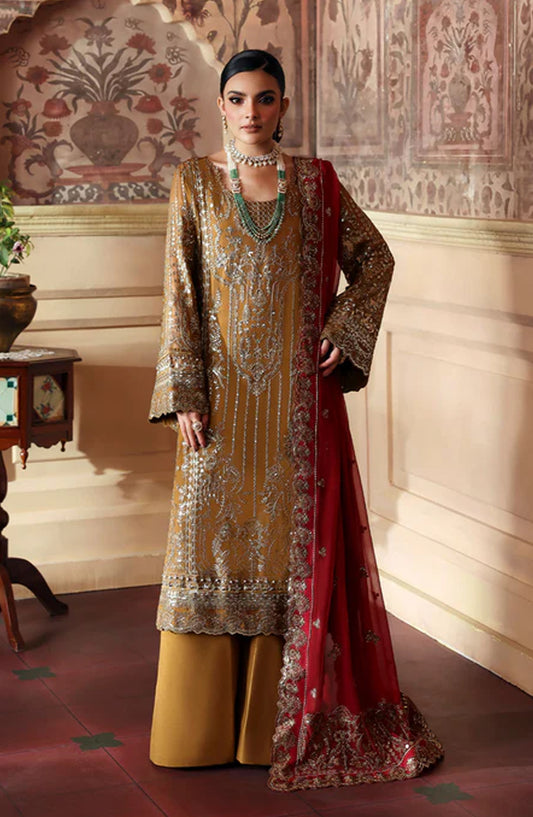 Evayna by Gulaal Embroidered Chiffon Unstitched 3 Piece Suit - Dinara - GUL25EV - Mustard - Festive Collection