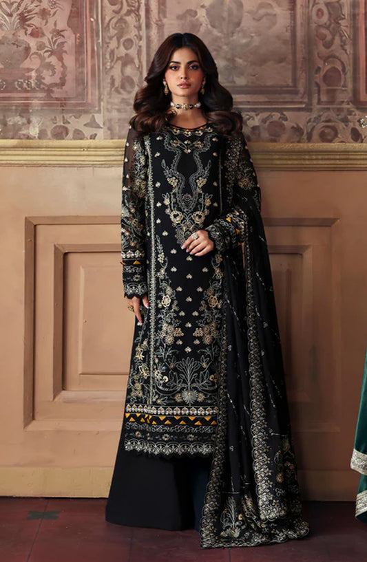 Evayna by Gulaal Embroidered Chiffon Unstitched 3 Piece Suit - Deenah - GUL25EV - Black - Festive Collection