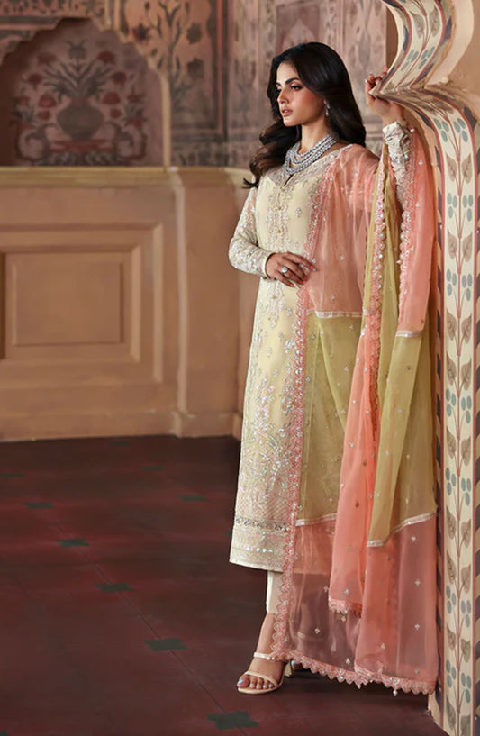 Evayna by Gulaal Embroidered Chiffon Unstitched 3 Piece Suit - Fareyah - GUL25EV - Fawn - Festive Collection