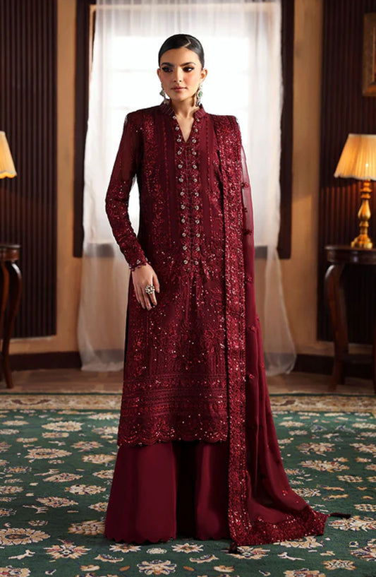 Evayna by Gulaal Embroidered Chiffon Unstitched 3 Piece Suit - Vezeen - GUL25EV - Maroon - Festive Collection
