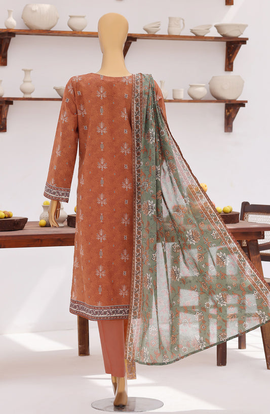 Everyday Prints by HZ Printed Lawn Unstitched 3 Piece Suit - D-05 - HZ26RDL - Rust - Summer Collection