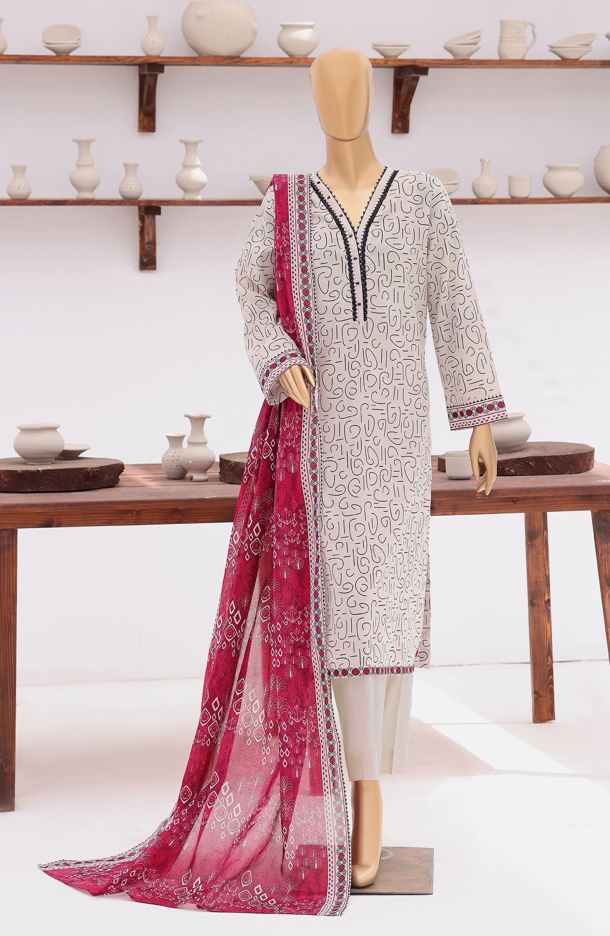 Everyday Prints by HZ Printed Lawn Unstitched 3 Piece Suit - D-04 - HZ26RDL - White - Summer Collection