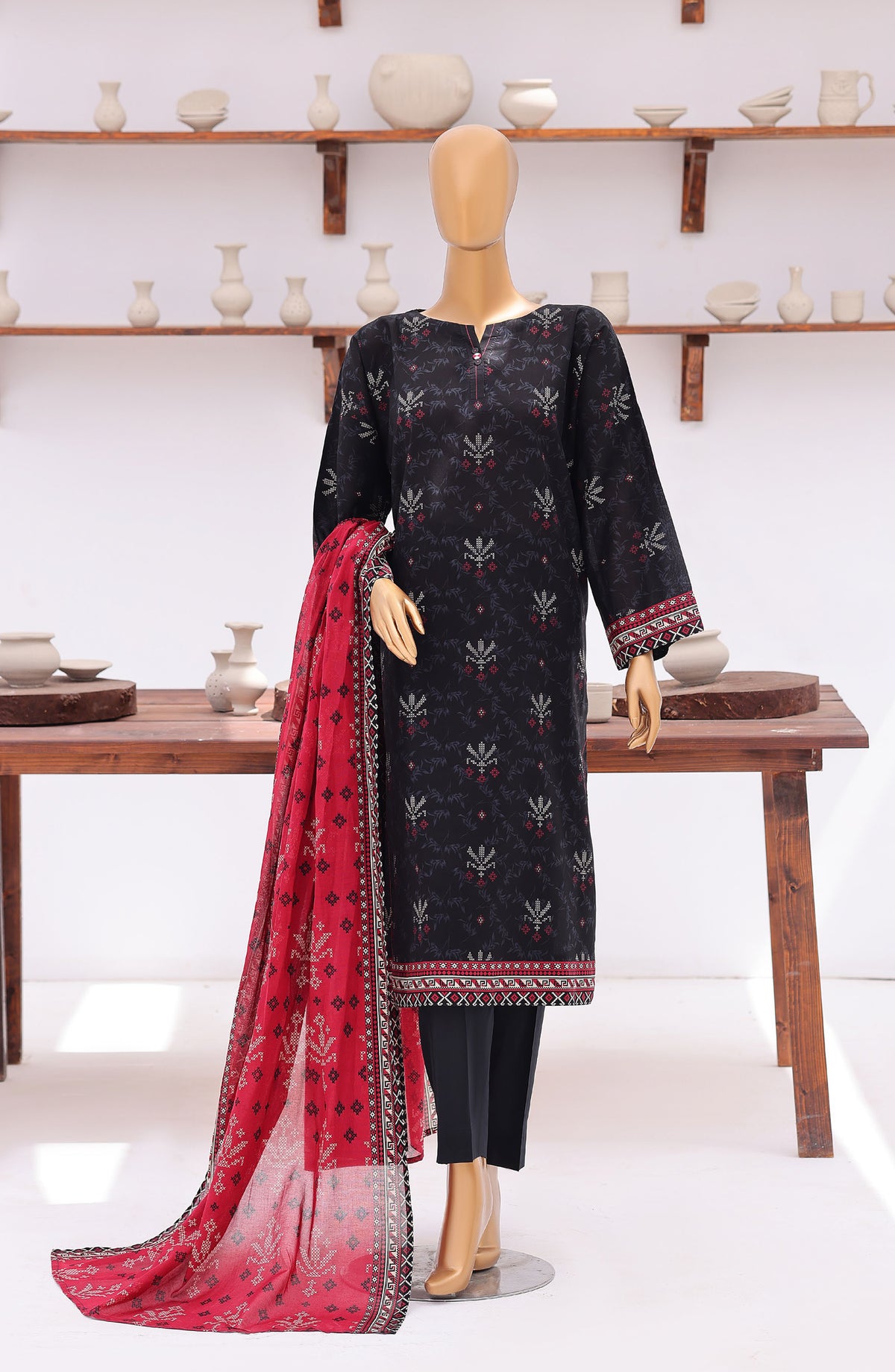 Everyday Prints by HZ Printed Lawn Unstitched 3 Piece Suit - D-01 - HZ26RDL - Black - Summer Collection