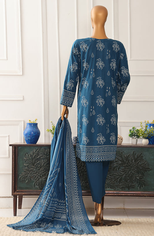 HZ Textiles Exclusive Embroidered Slub Cotton Unstitched 3 Piece Suit - EMC-37 - HZ26EXCL - Blue - Mid Summer Collection