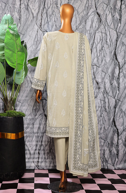 HZ Textiles Exclusive Embroidered Slub Cotton Unstitched 3 Piece Suit - EMC-25 - HZ26EXCL - Light Fawn - Mid Summer Collection