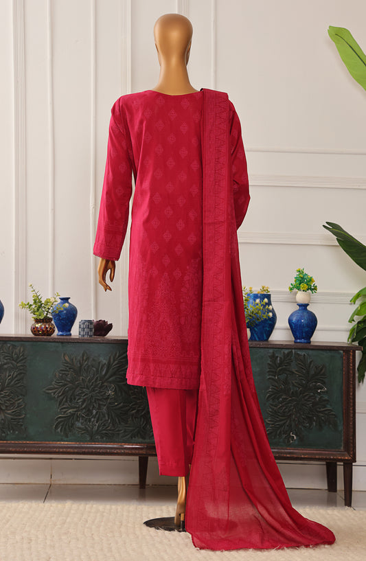 HZ Textiles Exclusive Embroidered Slub Cotton Unstitched 3 Piece Suit - EMC-39 - HZ26EXCL - Red - Mid Summer Collection