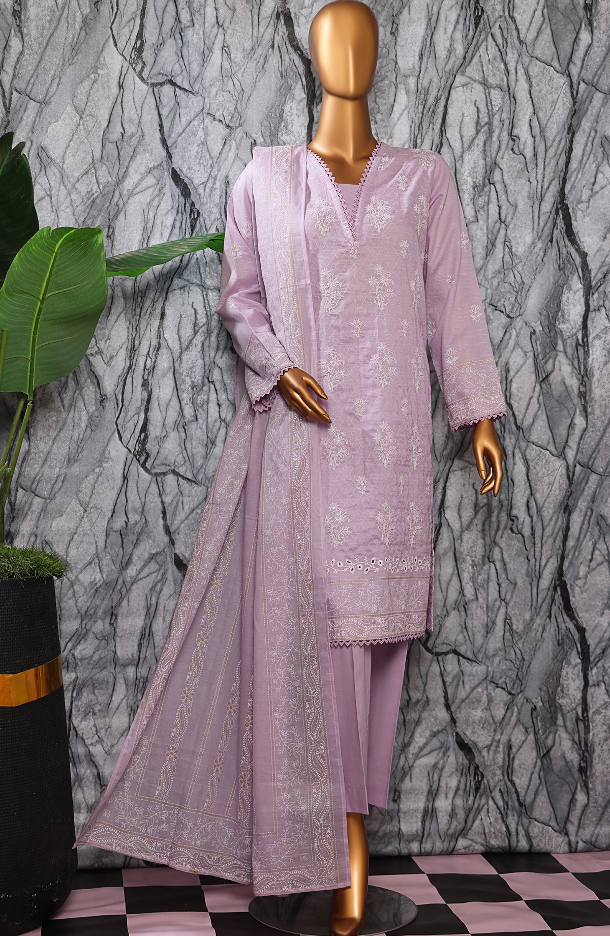HZ Textiles Exclusive Embroidered Slub Cotton Unstitched 3 Piece Suit - EMC-29 - HZ26EXCL - Purple - Mid Summer Collection