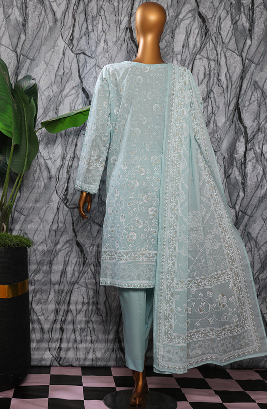 HZ Textiles Exclusive Embroidered Slub Cotton Unstitched 3 Piece Suit - EMC-31 - HZ26EXCL - Blue - Mid Summer Collection