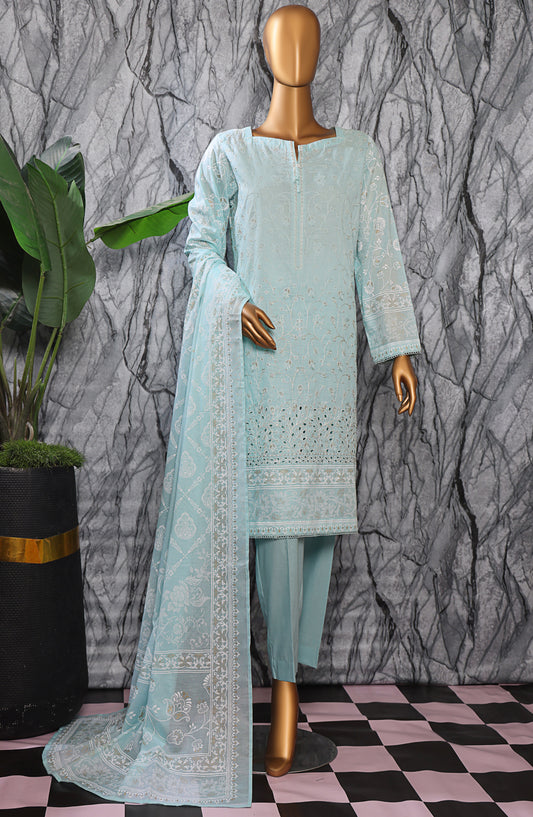 HZ Textiles Exclusive Embroidered Slub Cotton Unstitched 3 Piece Suit - EMC-31 - HZ26EXCL - Blue - Mid Summer Collection