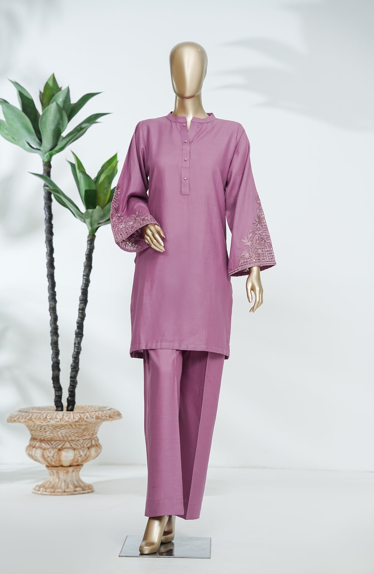 Feeya by Amna Khadija Embroidered Self Jacquard Stitched 2 Piece Co-ords - FEE-02 - AM26FYA - Pink - Eid Collection