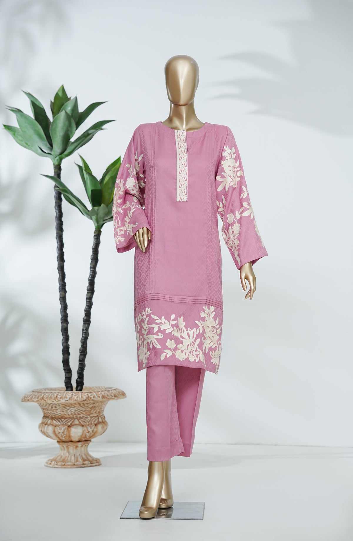 Feeya by Amna Khadija Embroidered Self Jacquard Stitched 2 Piece Co-ords - FEE-03 - AM26FYA - Pink - Eid Collection