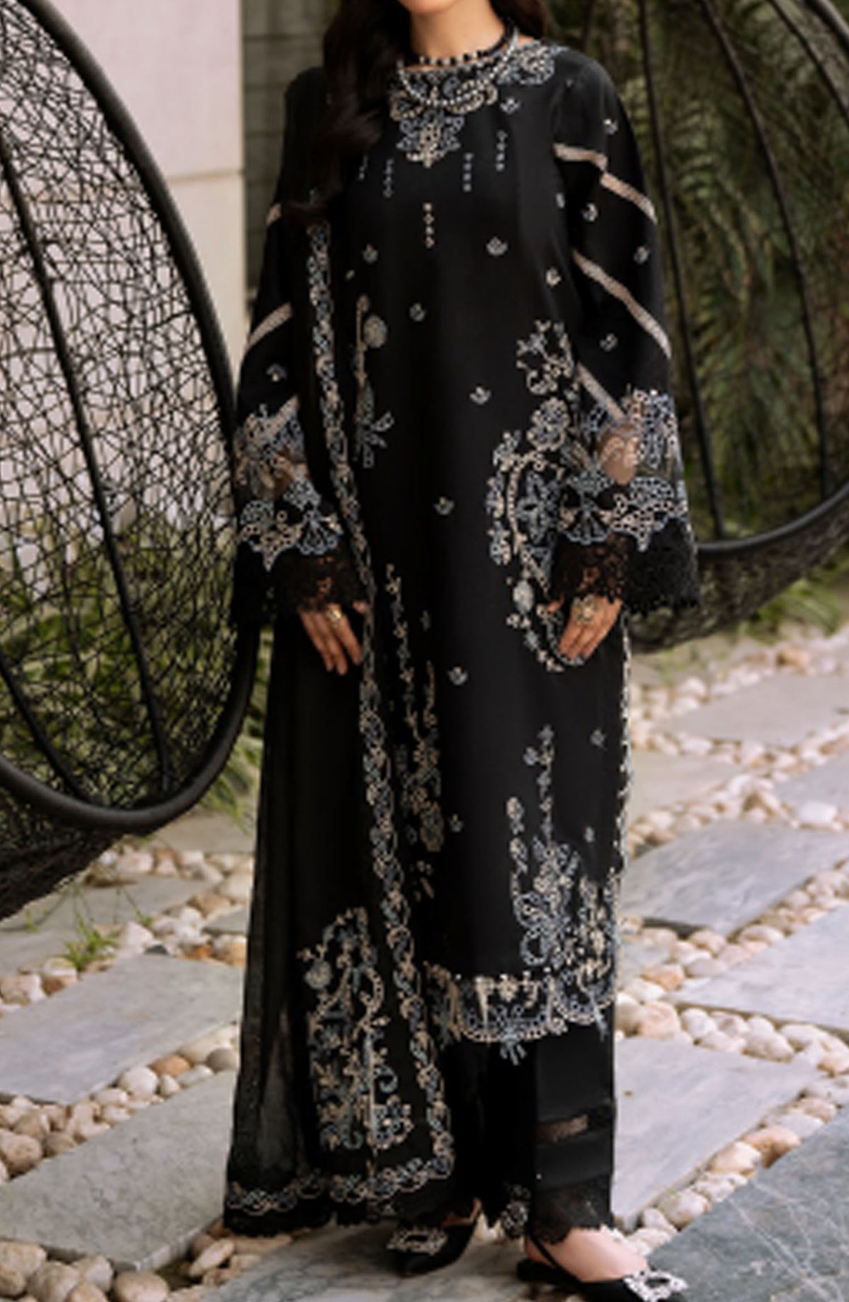 Florent Embroidered Lawn Unstitched 3 Piece Suit - FL25BVC - FL-01 - Black - Summer Collection