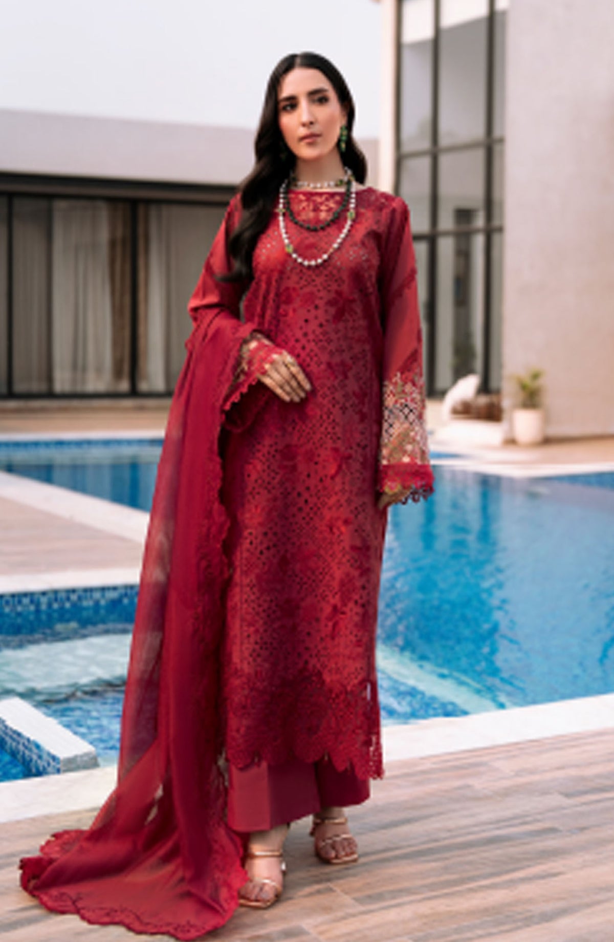 Florent Embroidered Lawn Unstitched 3 Piece Suit - FL25BVC - FL-02 - Red - Summer Collection