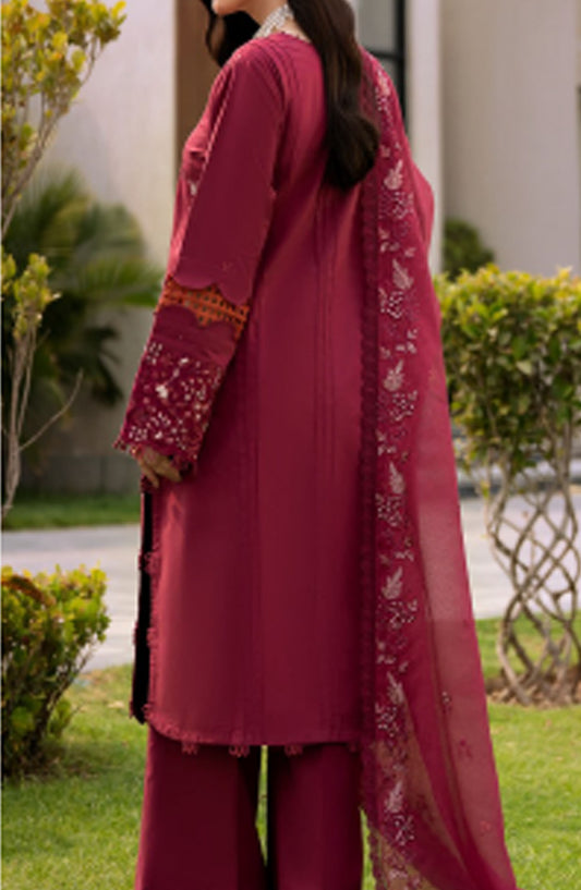 Florent Embroidered Lawn Unstitched 3 Piece Suit - FL25BVC - FL-08 - Maroon - Summer Collection