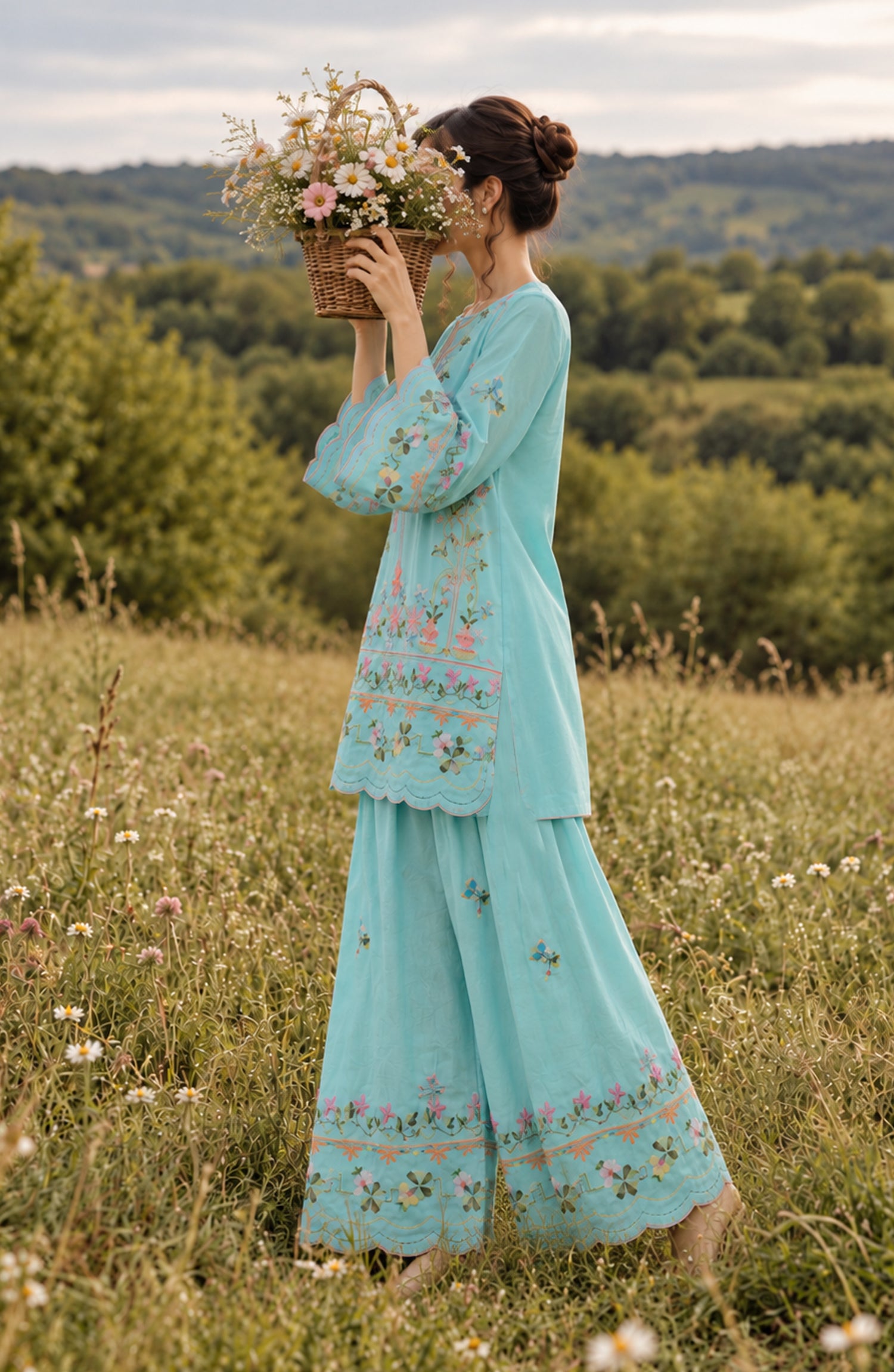 Fairy Meadous by Amna Khadija Embroidered Cotton Stitched 2 Piece Co-ord Set - AKFM-03 - AM26MED - Sky Blue - Casual Collection