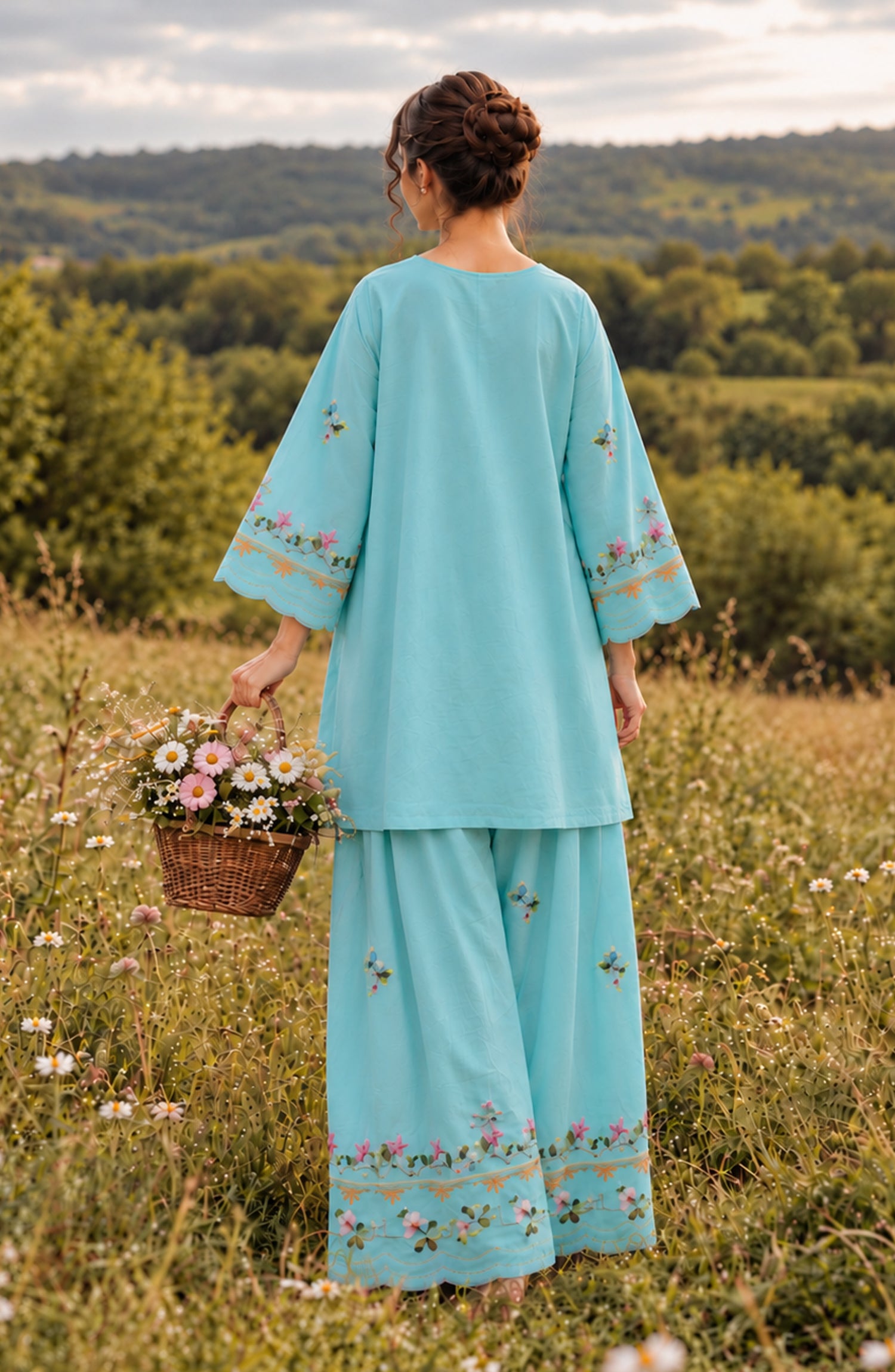Fairy Meadous by Amna Khadija Embroidered Cotton Stitched 2 Piece Co-ord Set - AKFM-03 - AM26MED - Sky Blue - Casual Collection