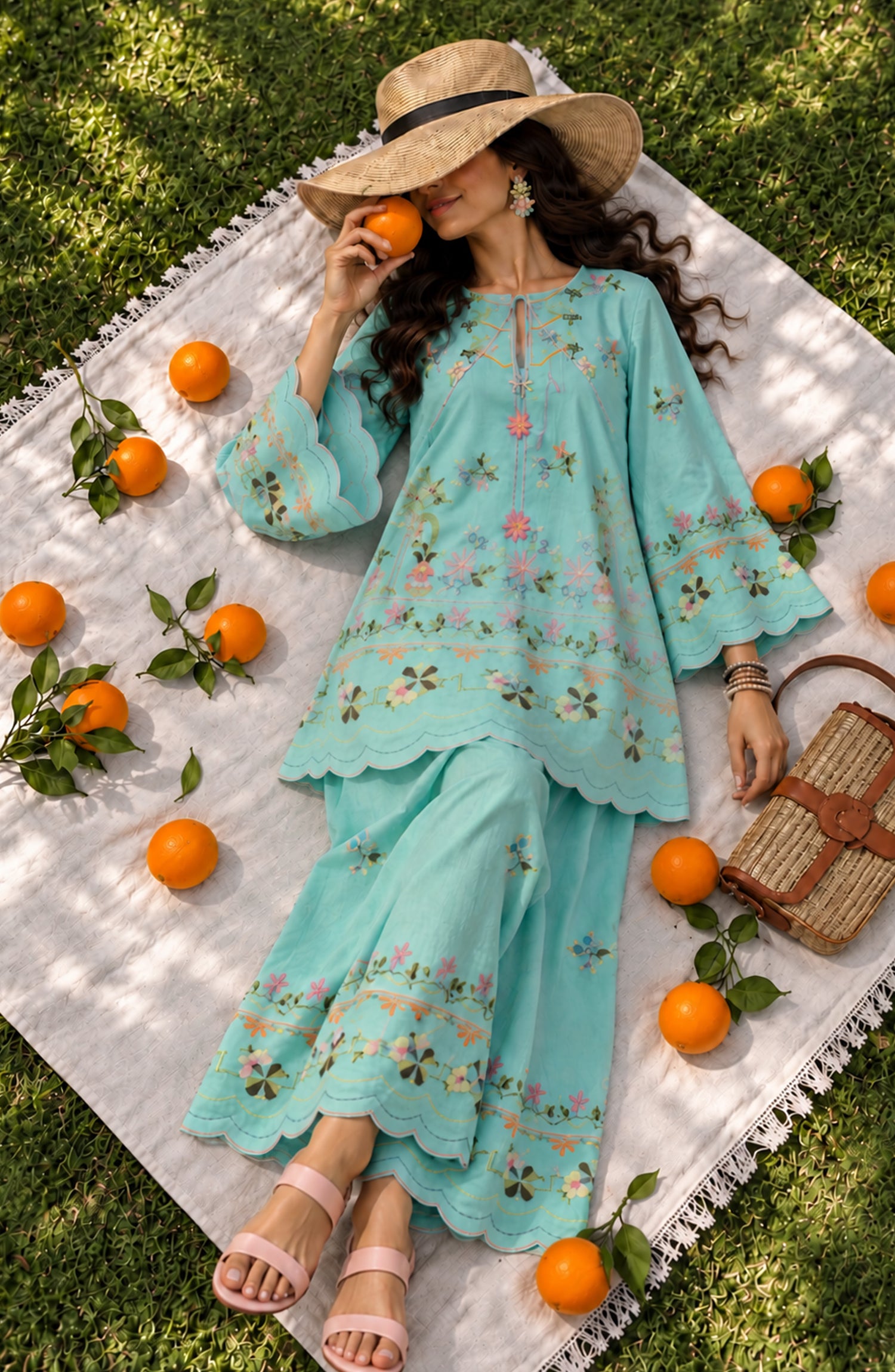 Fairy Meadous by Amna Khadija Embroidered Cotton Stitched 2 Piece Co-ord Set - AKFM-03 - AM26MED - Sky Blue - Casual Collection