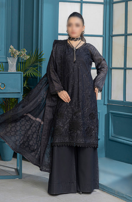 Falak Embroidered Lawn Unstitched 3 Piece Suit - Design-08 - AK25FL1 - Black - Summer Collection