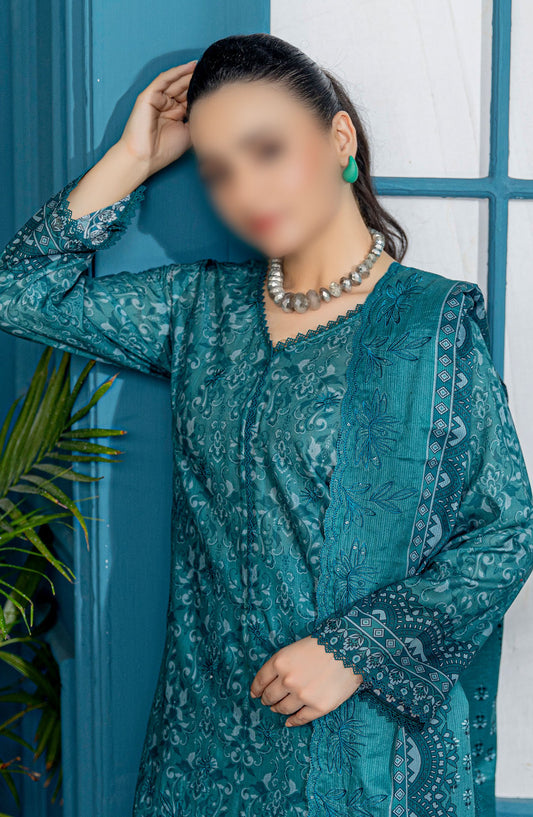 Falak Embroidered Lawn Unstitched 3 Piece Suit - Design-07 - AK25FL1 - Green - Summer Collection