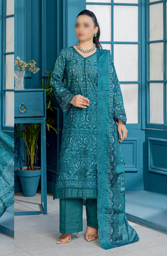 Falak Embroidered Lawn Unstitched 3 Piece Suit - Design-07 - AK25FL1 - Green - Summer Collection